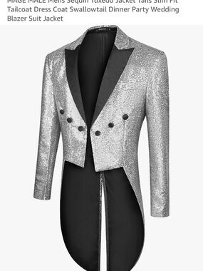 Men's Silver Sequin Tailcoat Blazer - Formal Evening Jacket